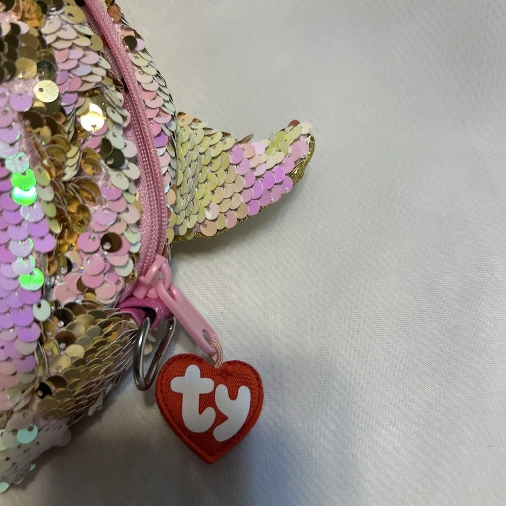 TY UNICORN PURSE Flippable Gold Sequins Hearts Lined‎ Adjustable Shoulder Strap
